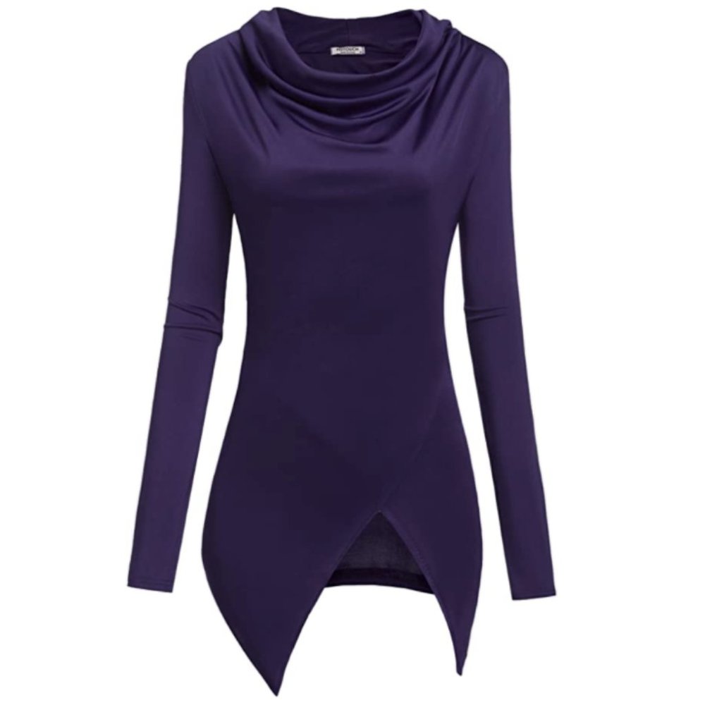 💜NWT - Purple Cowl Neck Handkerchief Hem Shirt